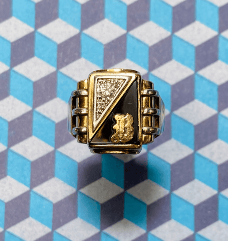 Diamond Onyx and 10K Gold Ring