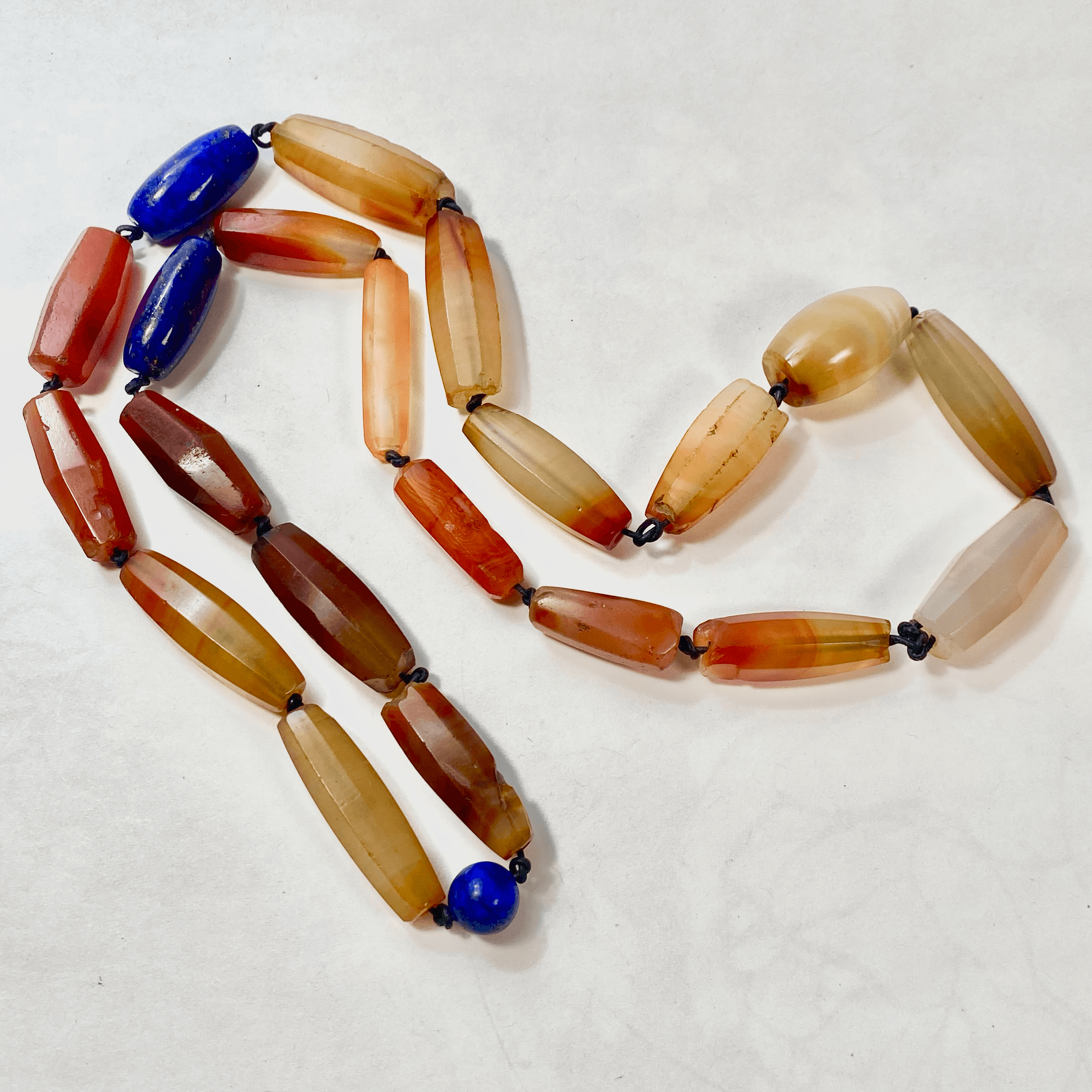 Hand-knotted Carnelian and Lapis Necklace
