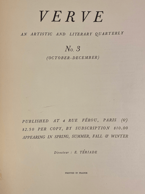 VERVE An Artistic and Literary Quarterly Volume 1 No. 3 October - December 1938