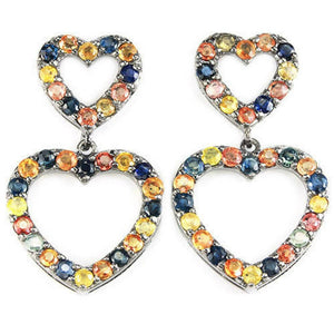Double Heart Fancy Colored Sapphire Earrings