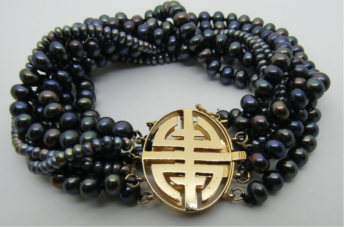 14k Deco Black Pearl Bracelet - Tuxedo Park Junk Shop