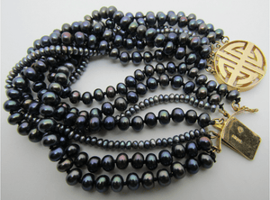 14k Deco Black Pearl Bracelet - Tuxedo Park Junk Shop