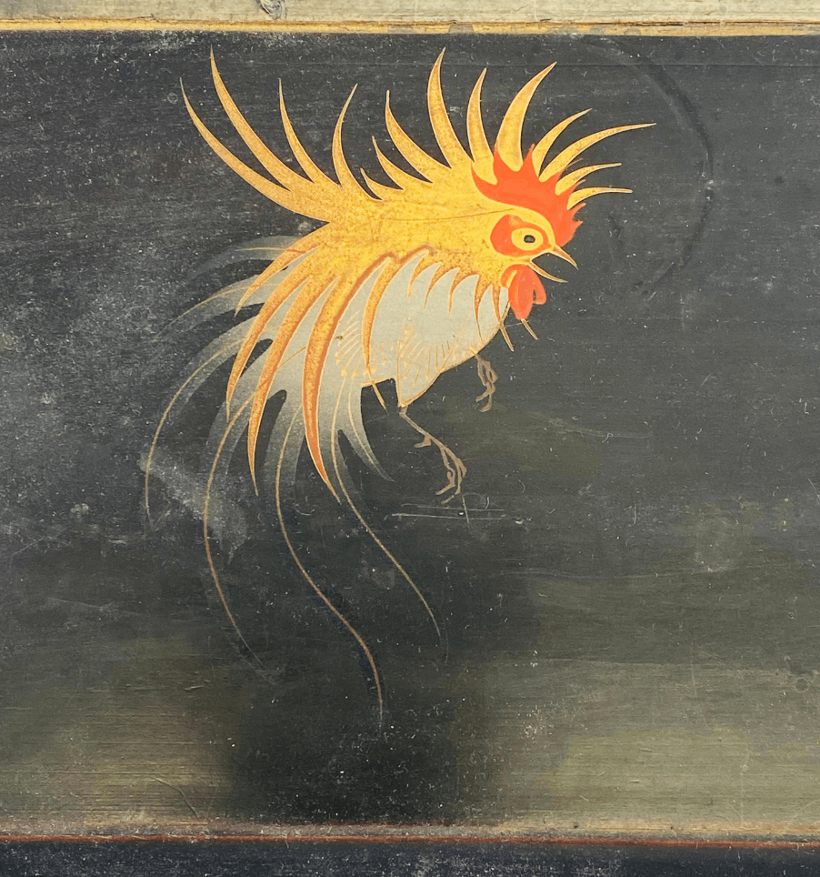 19th Century Lacquerware Tray with Hand-painted Roosters - Tuxedo Park Junk Shop