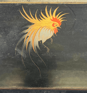 19th Century Lacquerware Tray with Hand-painted Roosters - Tuxedo Park Junk Shop