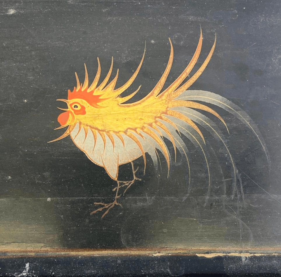 19th Century Lacquerware Tray with Hand-painted Roosters - Tuxedo Park Junk Shop