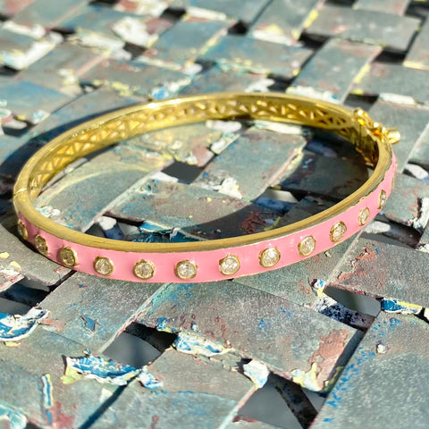 Bubblegum Enamel Bracelet with Sixteen Diamonds