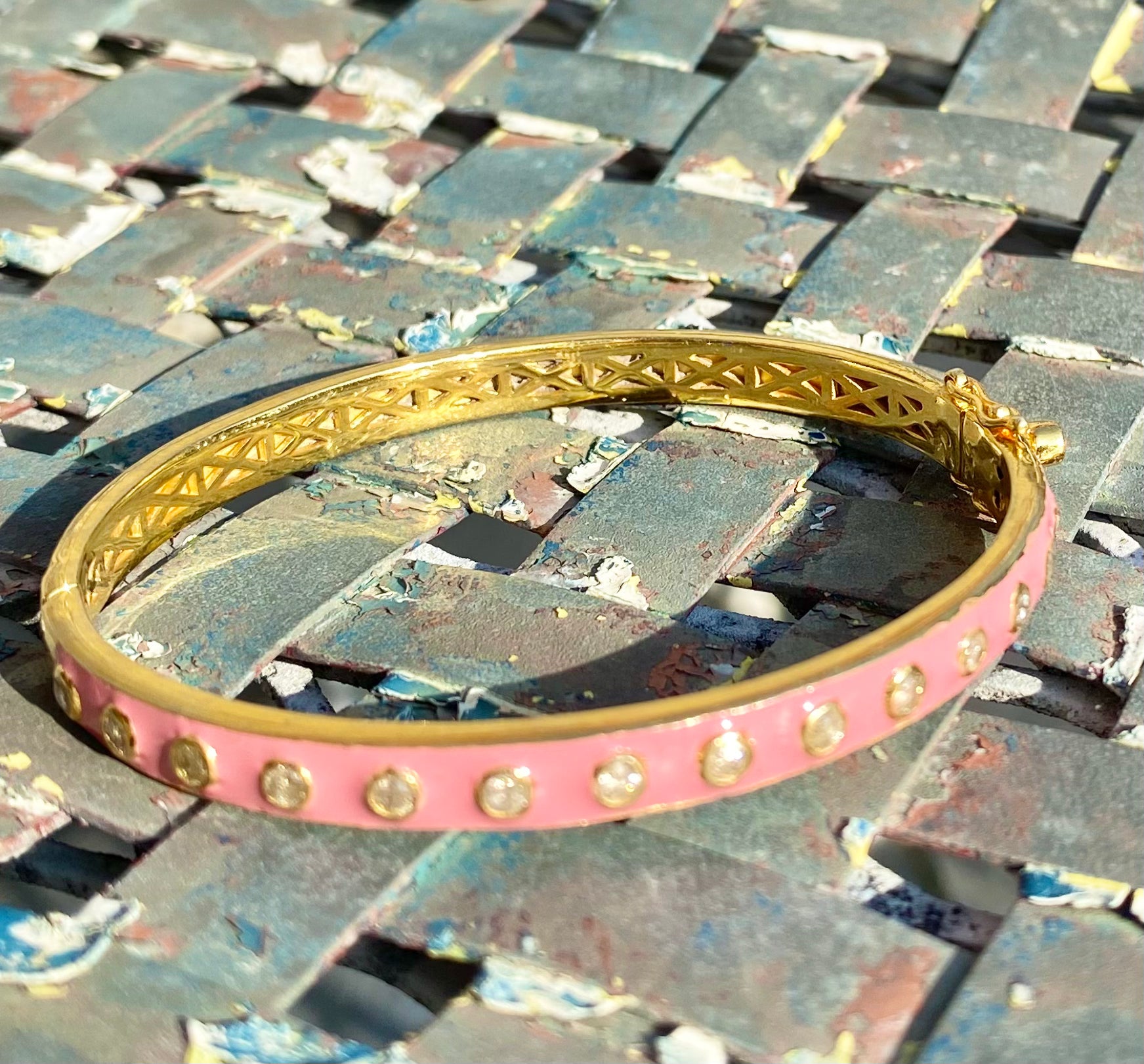 Bubblegum Enamel Bracelet with Sixteen Diamonds
