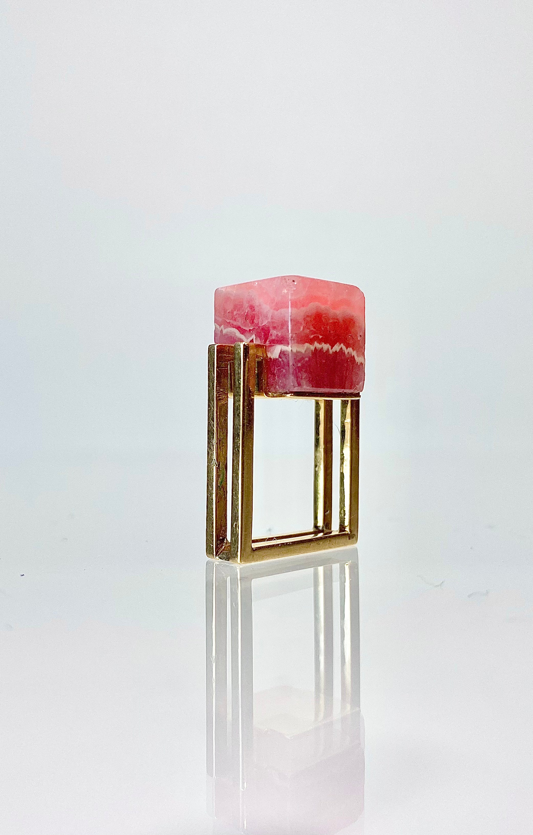 18K Rhodocrosite Cube Ring