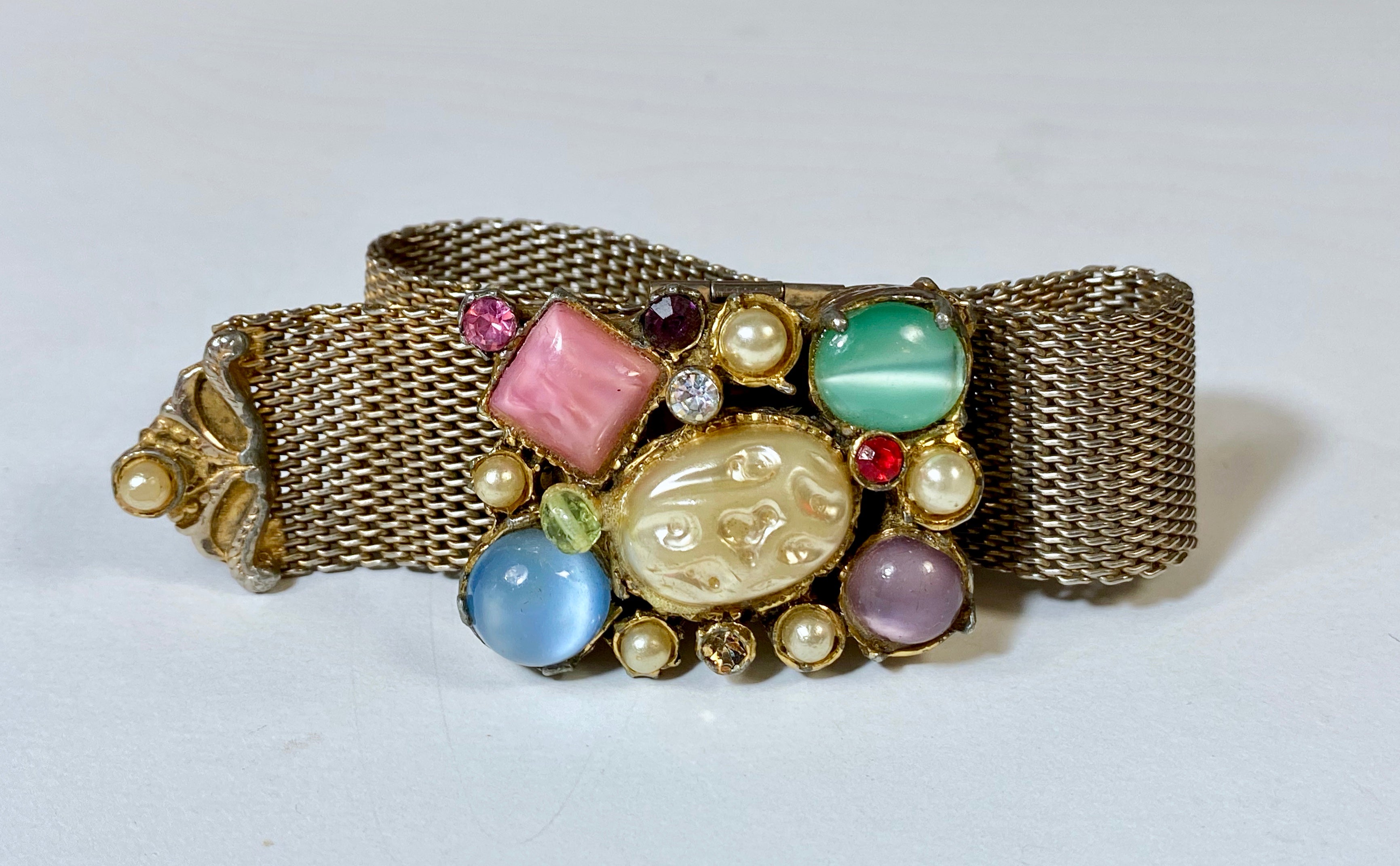 Metal Mesh Bracelet with a Mélange of Faux Gemstones