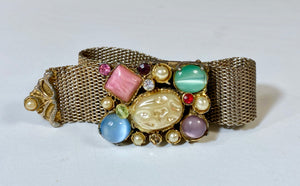 Metal Mesh Bracelet with a Mélange of Faux Gemstones