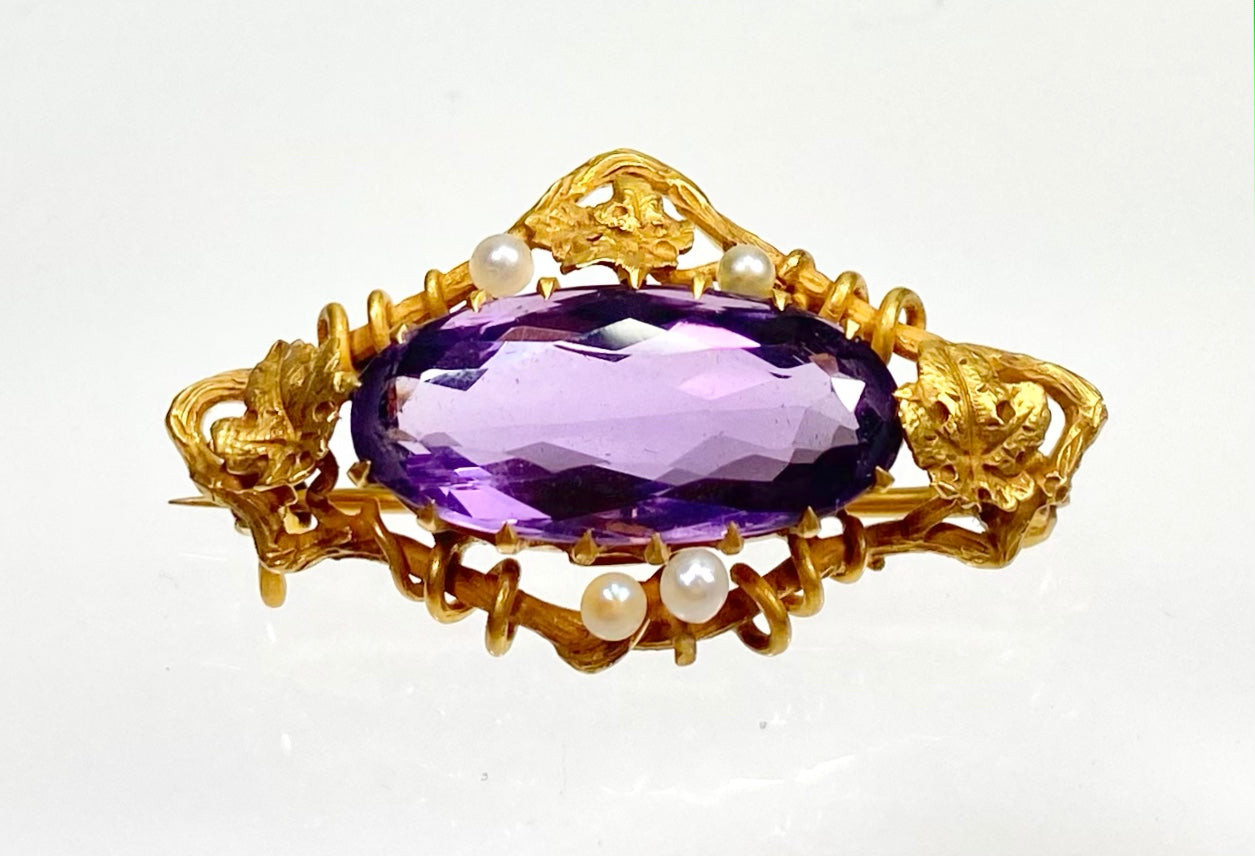 Kohn & Co. 14K Amethyst Brooch