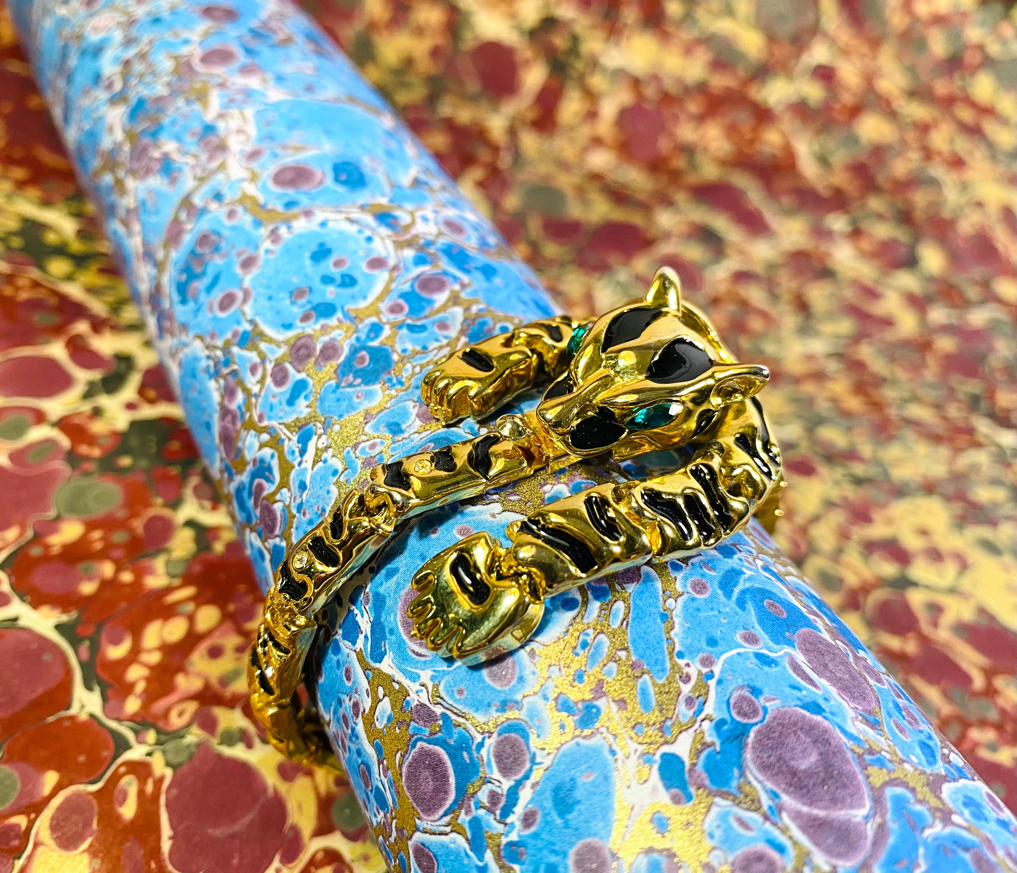 Pair of Enameled Leopard Cuffs