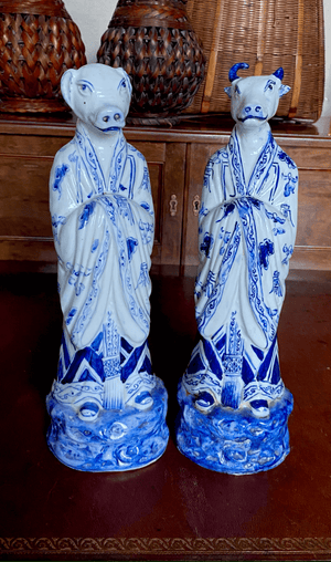 A Pair of Large Chinese Porcelain Zodiac Figurines