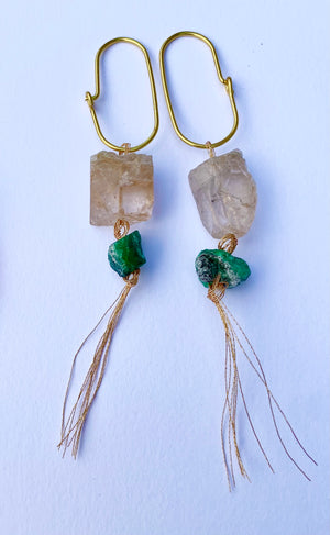 Japanese Kinshi Earrings with Imperial Topaz and Emerald