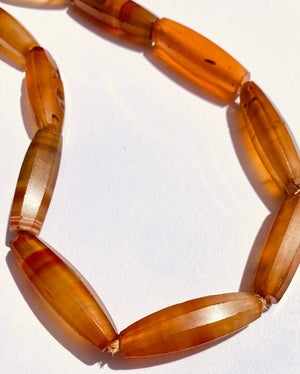 Antique Hexagonal Carnelian Tube Beads