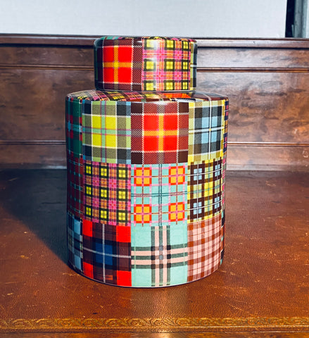 Late 20th Century Fabienne Jouvin France Mad Plaid Tea Caddy