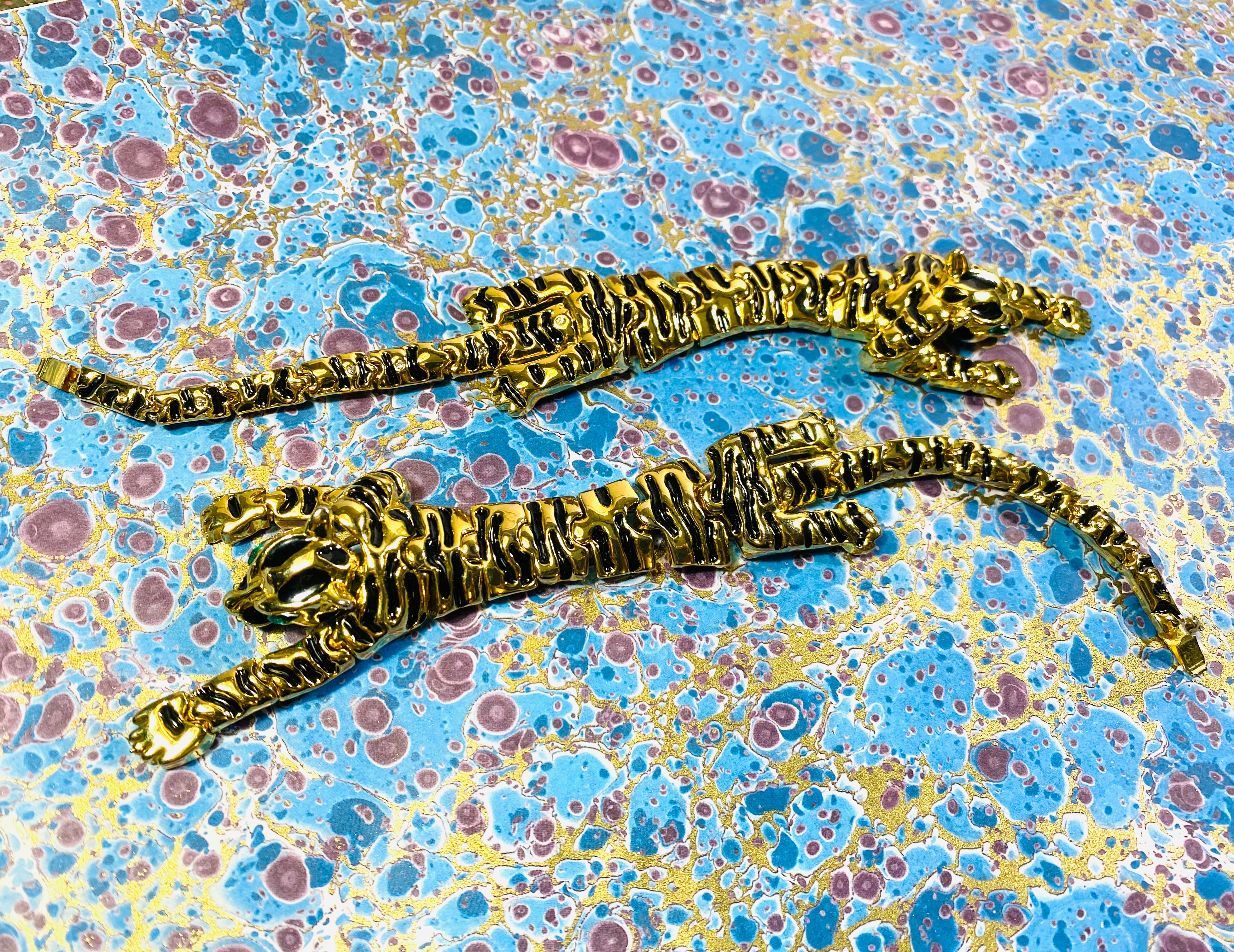 Pair of Enameled Leopard Cuffs