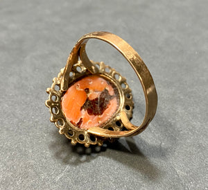 Victorian Coral Greek Cameo Ring 14K