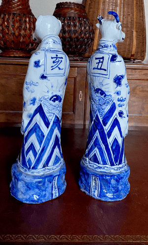 A Pair of Large Chinese Porcelain Zodiac Figurines